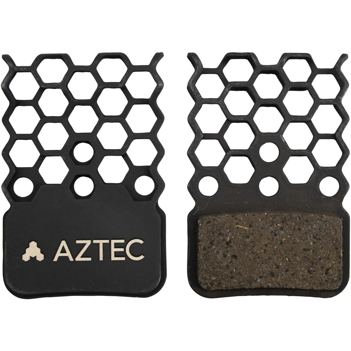 Aztec HexVent disc brake pads for Sram Red and Shimano, featuring heat dissipation technology, shown in the image.