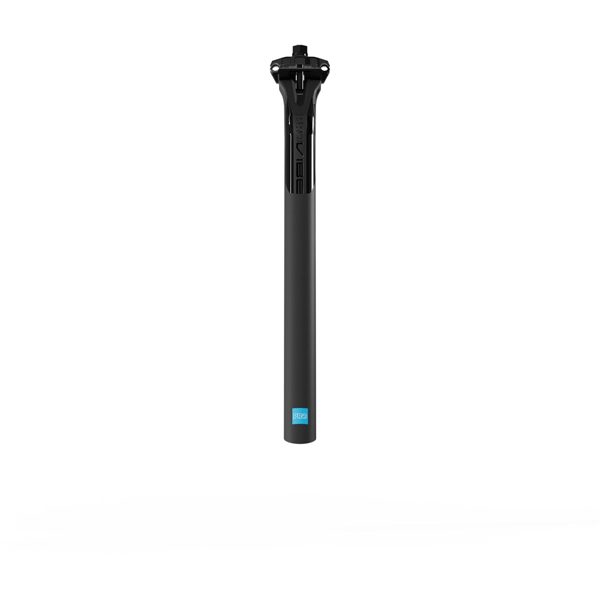 PRO Vibe Carbon seatpost 27.2mm x 350mm with 0-15mm layback and Di2 integration, showing sleek black design and mounting area.