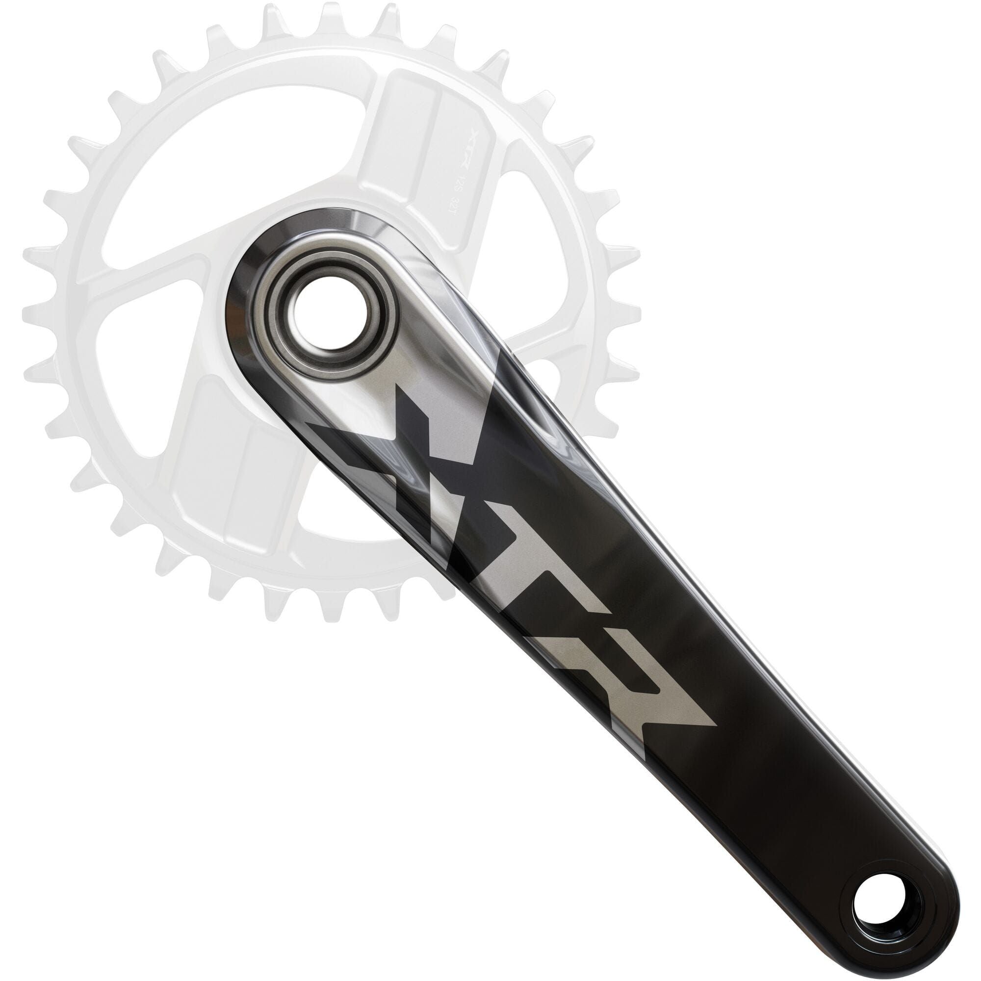 Shimano XTR FC-M9220 12-speed crankset with 165mm arms and 55mm chainline, shown without chainring, for mountain biking components.