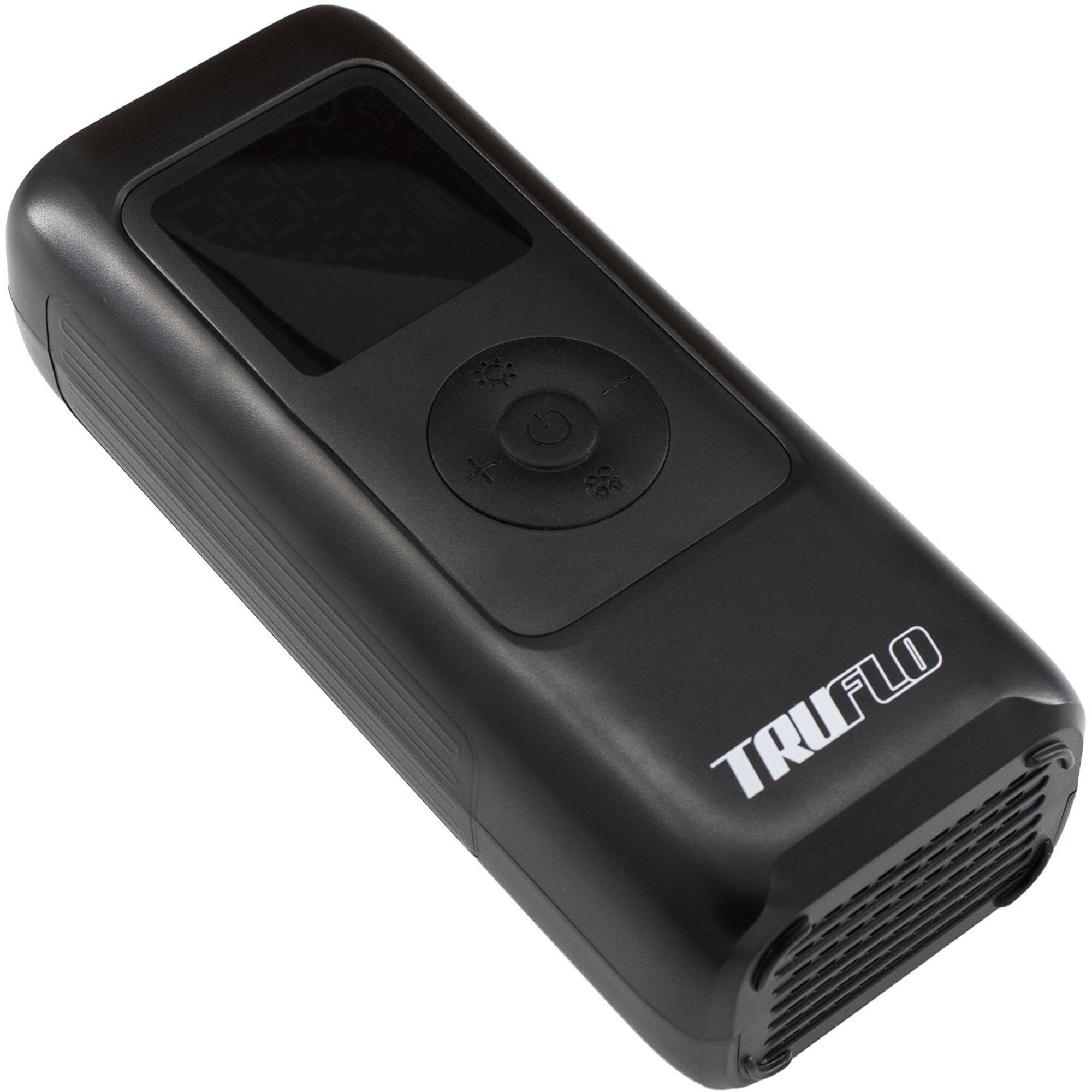 Truflo Electron Max portable digital electric pump with USB-C rechargeable battery, accessories for inflating inflatables and tires.