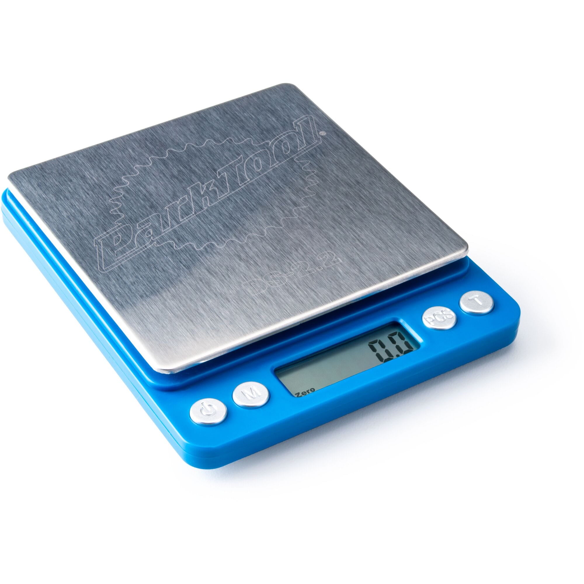 Park Tool DS-2.2 digital tabletop scale with backlit display and dual measurement units, ideal for workshop use.