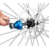 Park Tool GPS-15 CNC aluminum guide pin for 15mm thru axle hubs, designed for workshop use with center lock systems.