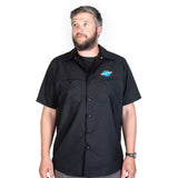 Park Tool MS-3 mechanics shirt in wrinkle-resistant workwear with chest pockets, durable clothing for mechanics and repair professionals.