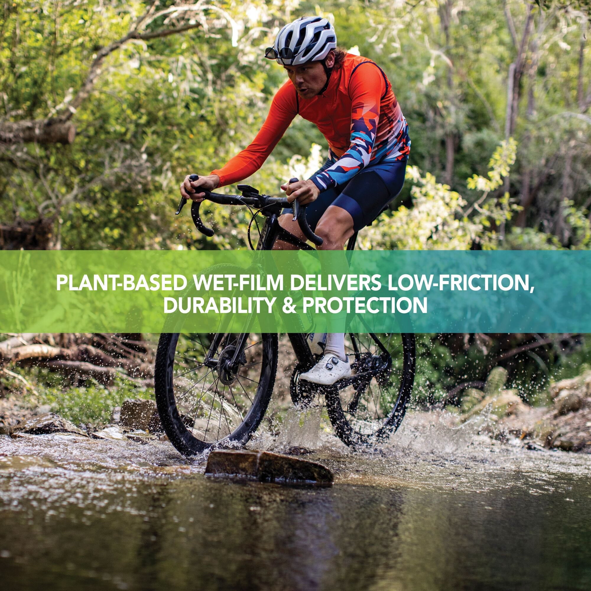 Finish Line BOOSTEDT BioWet plant-based bike chain lubricant in a workshop setting, showcasing the eco-friendly lubricant bottle.