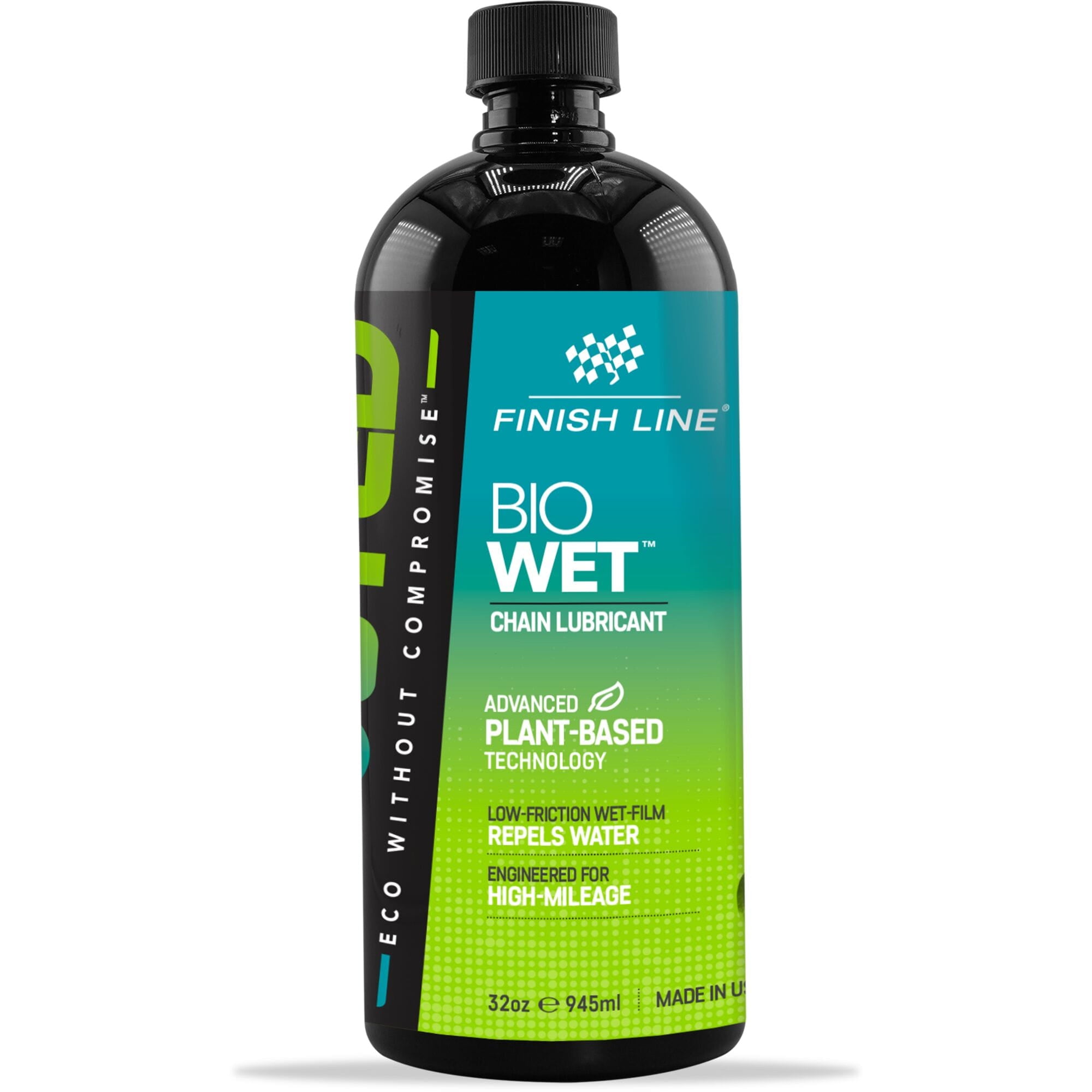 Finish Line BOOSTEDT BioWet plant-based wet chain lubricant applied to a bicycle chain in a workshop setting.
