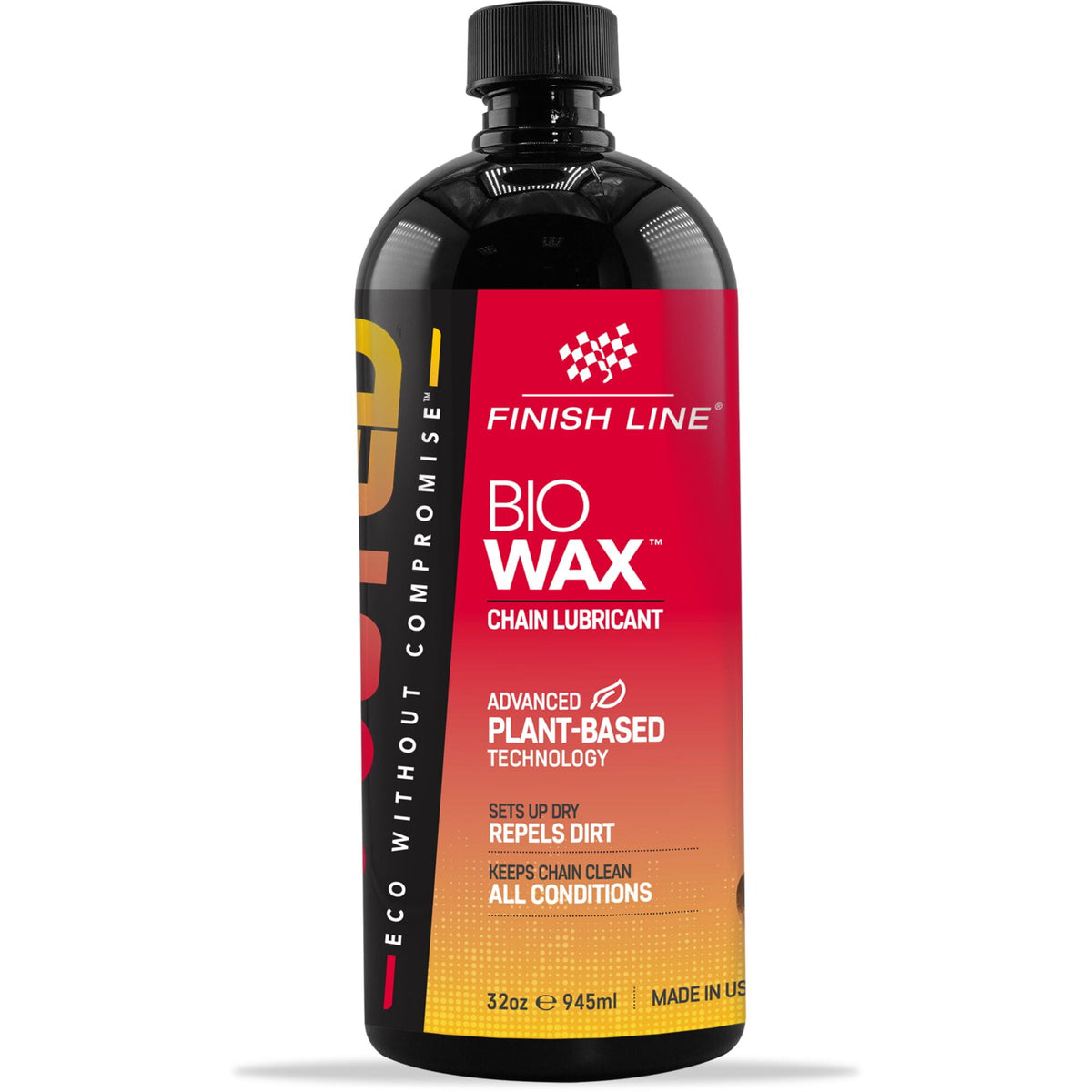 Finish Line BOOSTEDT Bio Wax chain lubricant in a 32oz eco-friendly bottle, suitable for bike maintenance and workshops.