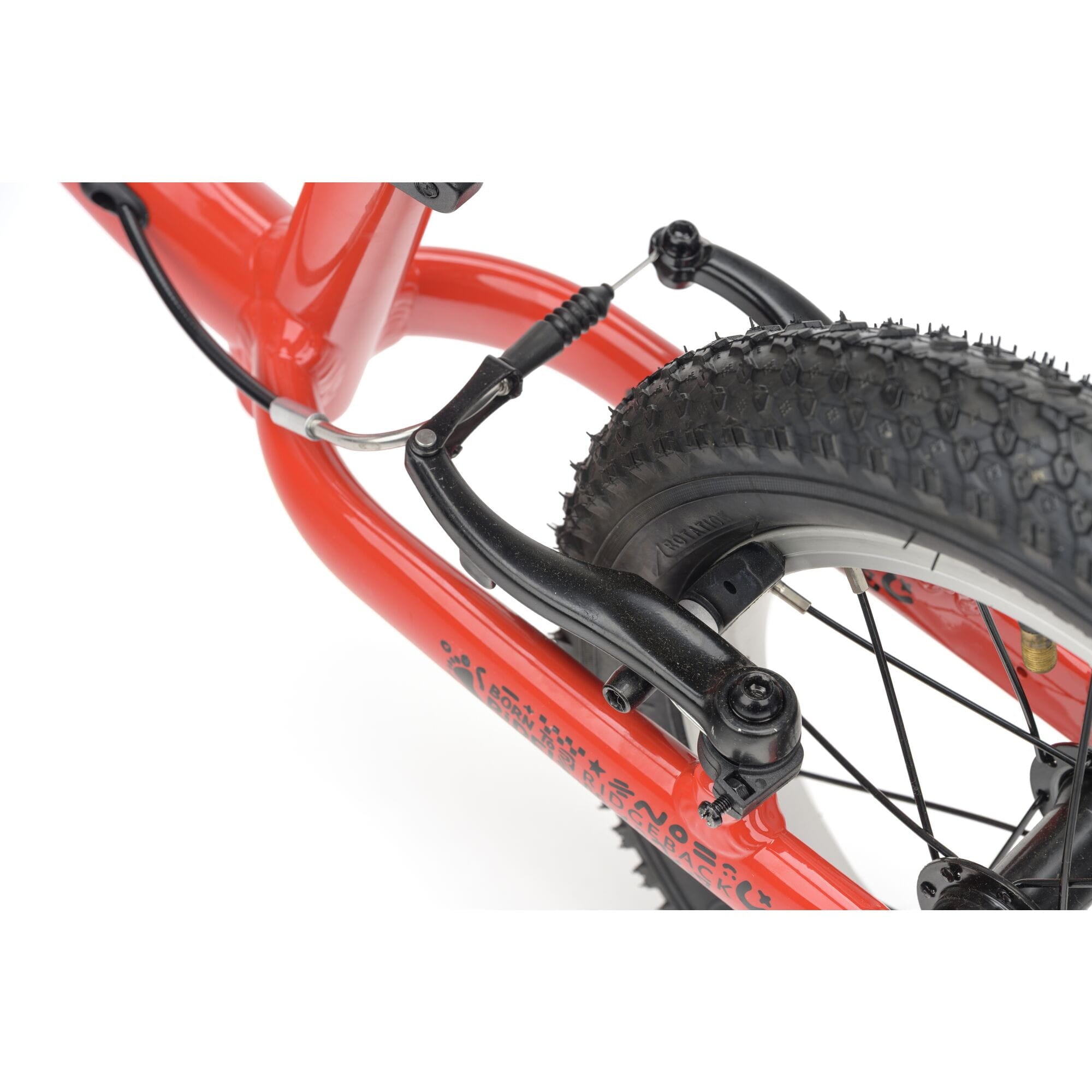 Red Ridgeback Scoot 2027 kids balance bike for toddlers, close-up of the frame and handlebars designed for young children.