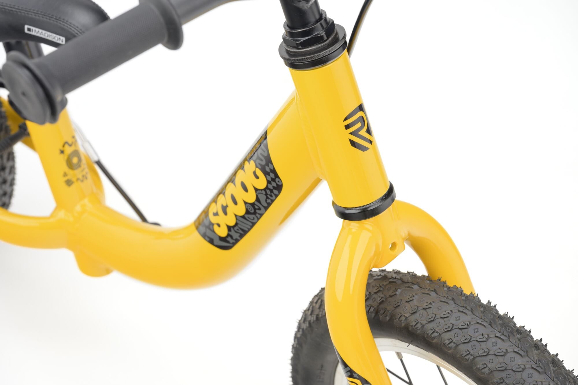 Yellow Ridgeback Scoot 2027 kids balance bike for toddlers age 2+ with a sleek frame and ergonomic design.