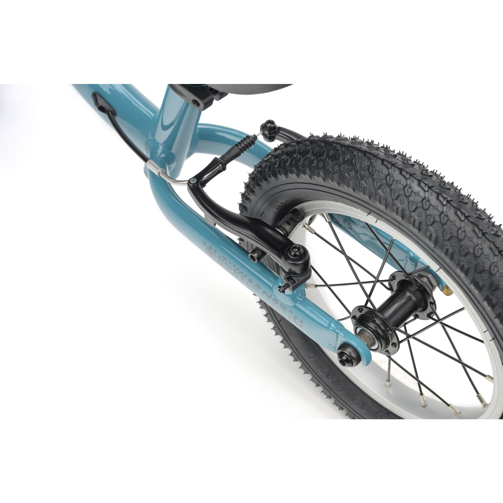 Ridgeback Scoot 2027 teal kids balance bike for toddlers age 2+ showing the sleek frame and handlebars.