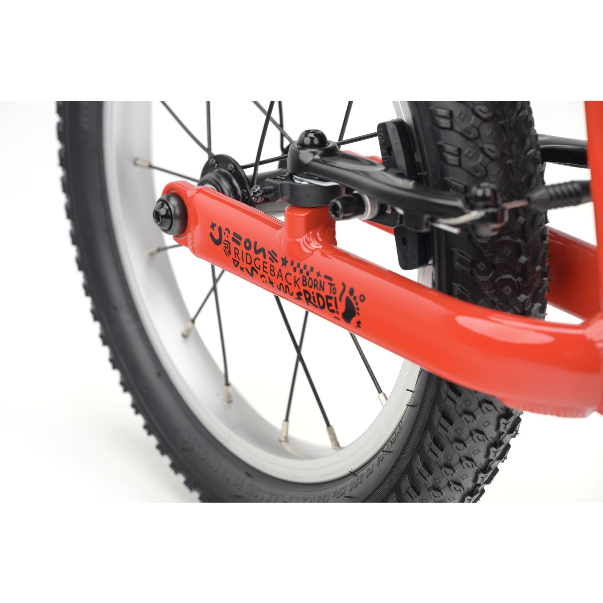 Red Ridgeback Scoot XL kids balance bike with 14-inch wheels, suitable for beginner riders aged 3 and up.