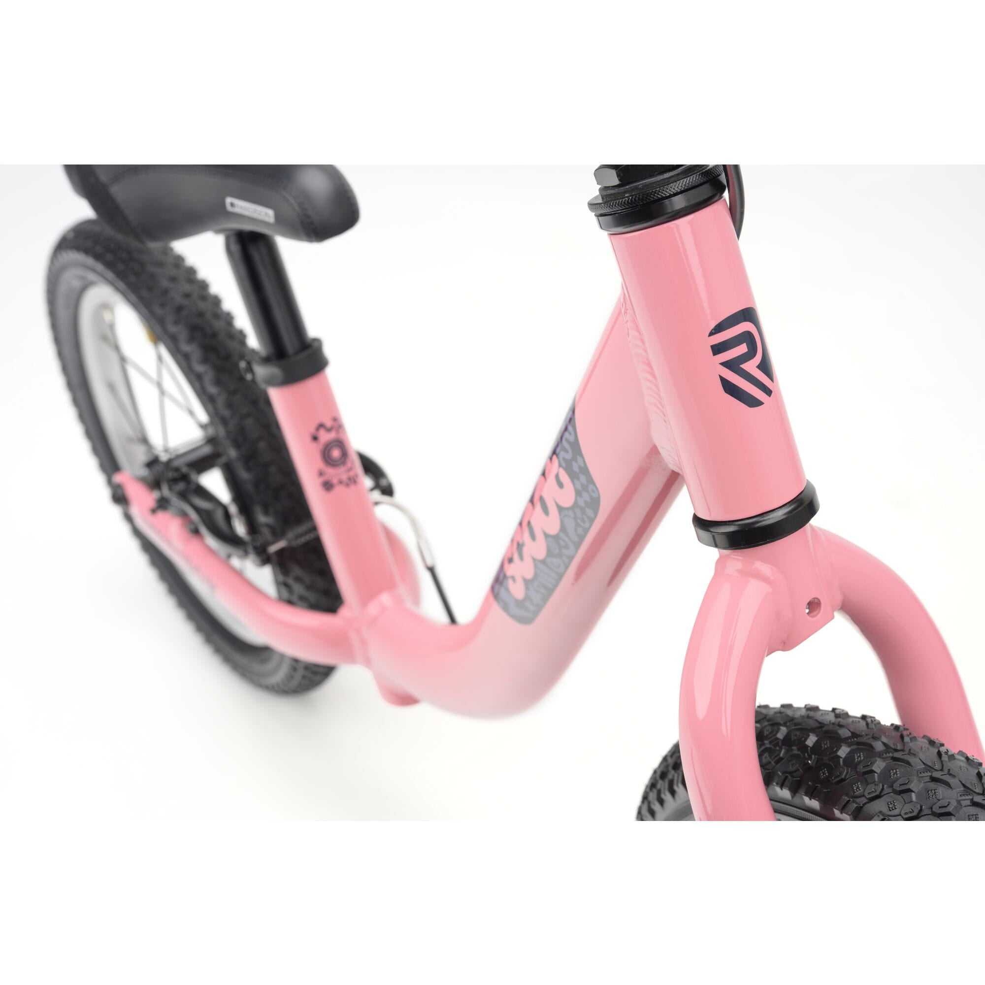Pink Ridgeback Scoot XL kids balance bike, 14-inch model for ages 3 and up, featuring a lightweight frame and beginner-friendly design.