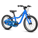 Blue Ridgeback MX16 kids bike with adjustable 16-inch wheels, suitable for ages 3½ to 6 years, featuring a sturdy frame and training wheels.