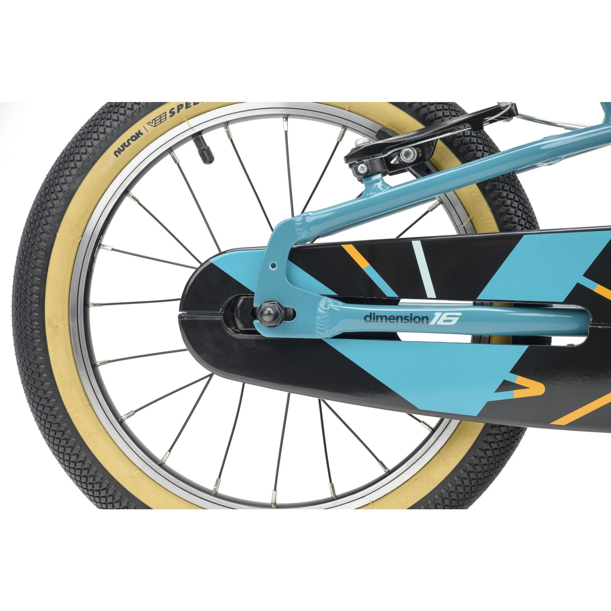 Ridgeback Dimension 16 kids' teal bike with lightweight frame and adjustable seat for children aged 3.5 to 6 years.