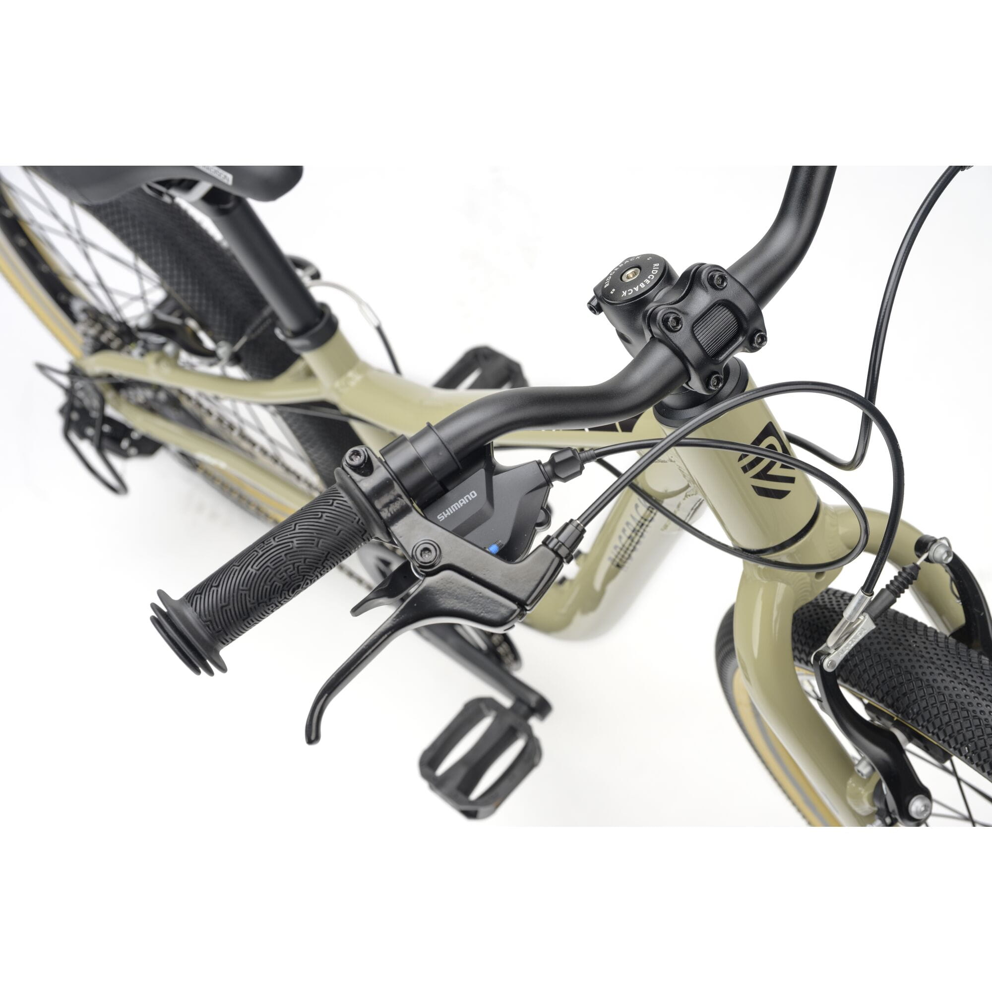 Ridgeback Dimension 20 Kids Bike for ages 5+ with 7-speed Shimano gears, shown in sand color with detailed frame view