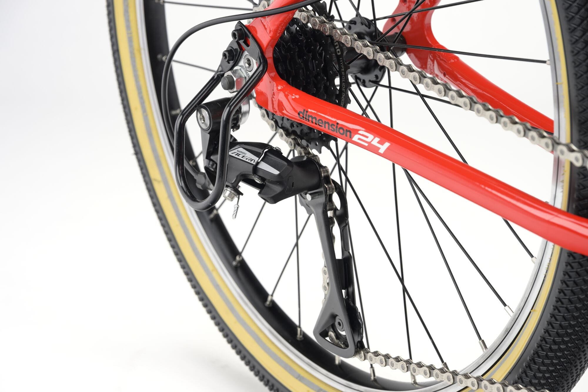 Red Ridgeback Dimension 24 Kids Bike with 8-speed Shimano gears, puncture-resistant tires, and adjustable fit for children age 8+