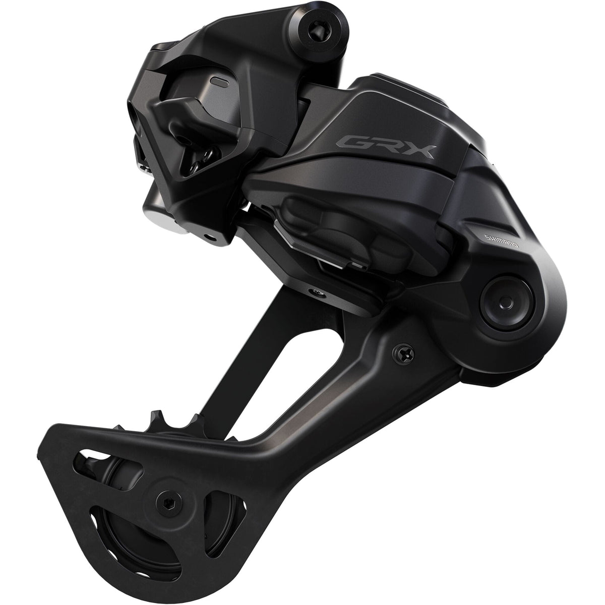Shimano GRX RD-RX717 Di2 wireless 12-speed rear derailleur with long cage, shadow finish, designed for gravel bike components.