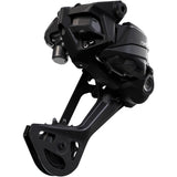 Shimano GRX RD-RX717 Di2 12-speed wireless rear derailleur with long cage for gravel bikes, mounted on a bike frame.