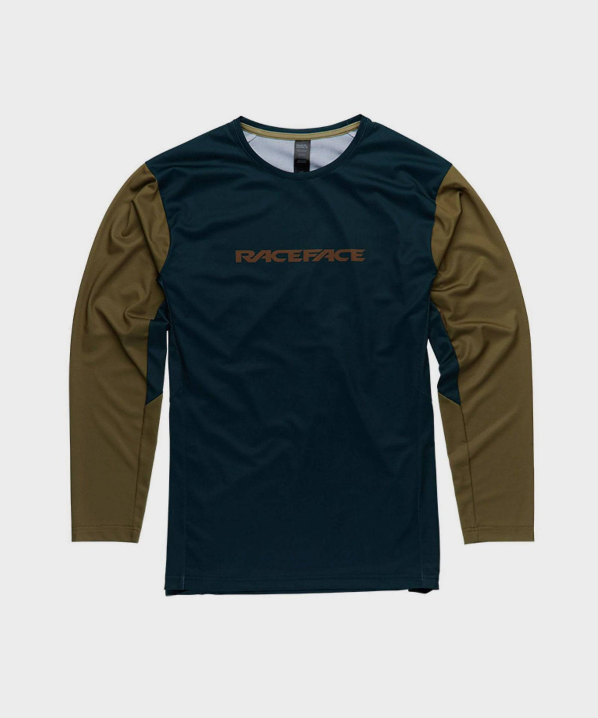Race Face Indy long sleeve jersey featuring breathable mesh panels, ideal for enduro and trail riding, lightweight and comfortable.