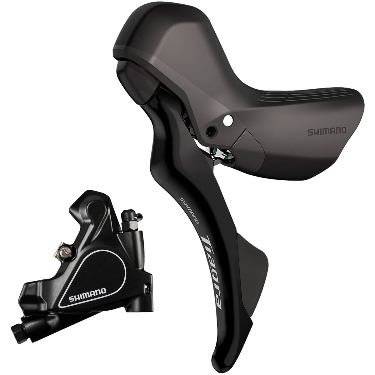 Shimano Tiagra ST-R4020 11-speed STI lever and BR-RS405 hydraulic flat mount caliper kit for bike components.