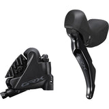 Shimano GRX ST-RX400 hydraulic STI shifter and BR-RX410 flat mount rear brake caliper for gravel bikes, black components.
