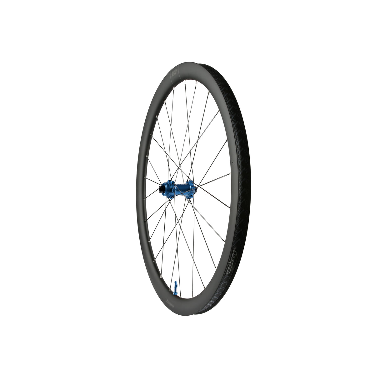 Hope RX40 Carbon Gravel Wheelset 700C with blue rim, front view showing disc brake hub and tubeless-ready design