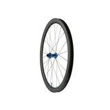 Hope RX40 Carbon Gravel Wheelset 700C with blue rim, front view showing disc brake hub and tubeless-ready design