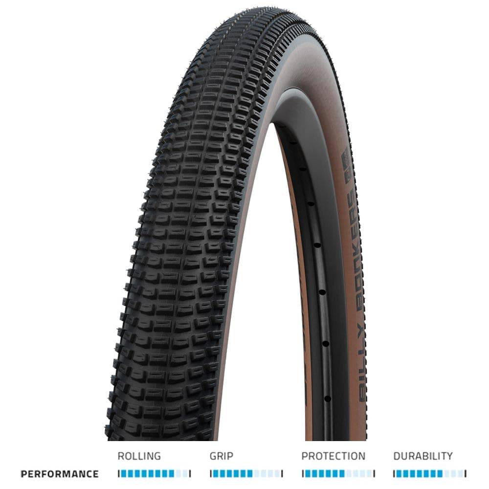 Schwalbe Billy Bonkers tyre for pumptrack, dirt jump, and slopestyle riding, shown mounted on a bike wheel.