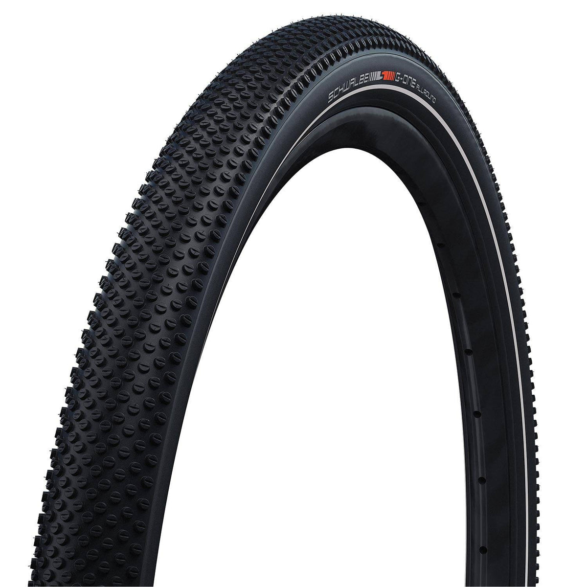 Schwalbe G-One Allround RaceGuard folding gravel tyre for e-bikes, showing tread pattern and sidewall details.