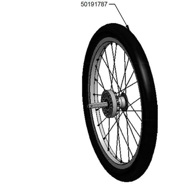 Thule 18-inch wheel assembly with tire for Chinook 1 and 2 stroller, rear replacement accessory.