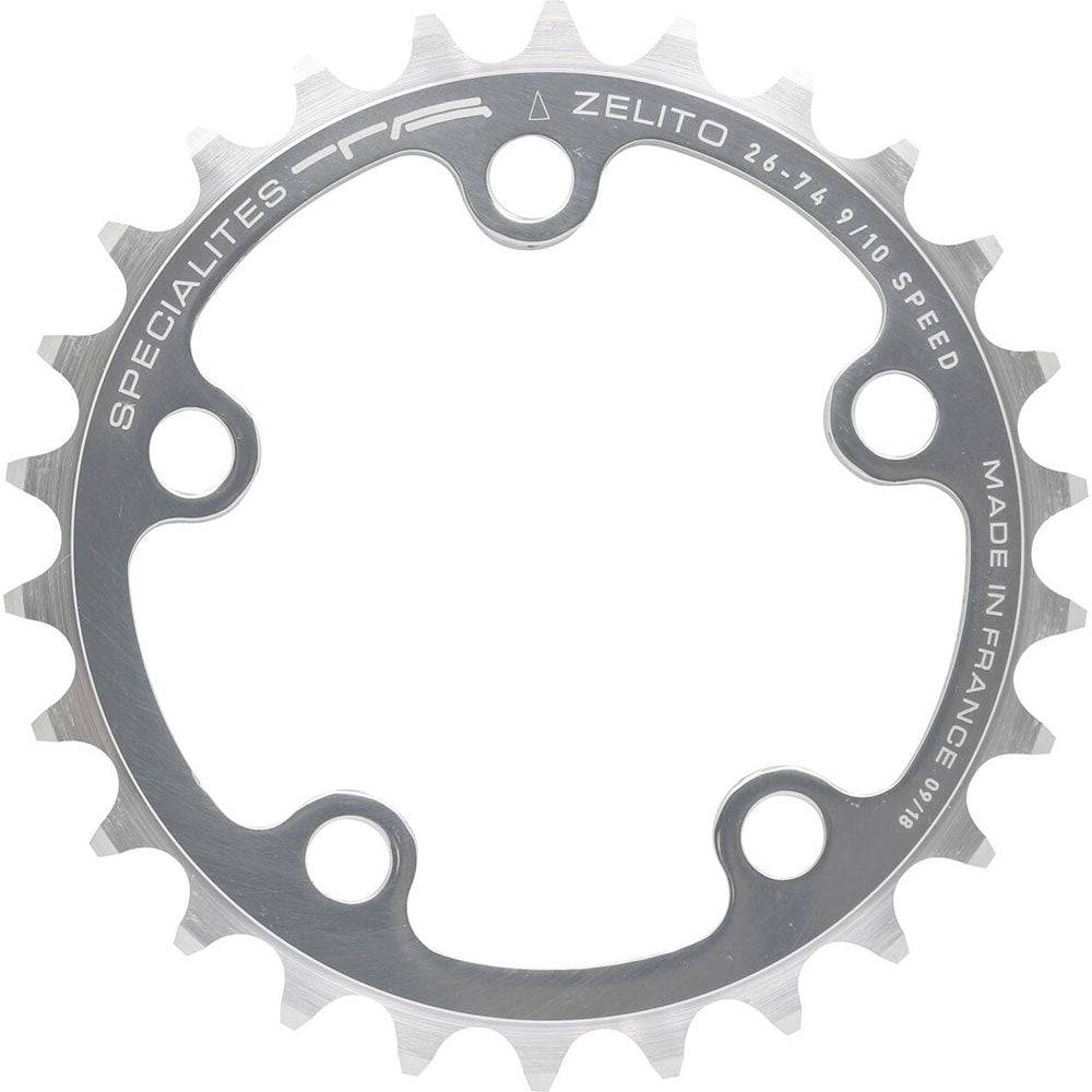 Specialites TA 74pcd 5-arm chain ring inner for 8/9/10-speed triple cranksets, bicycle component with five-arm design.