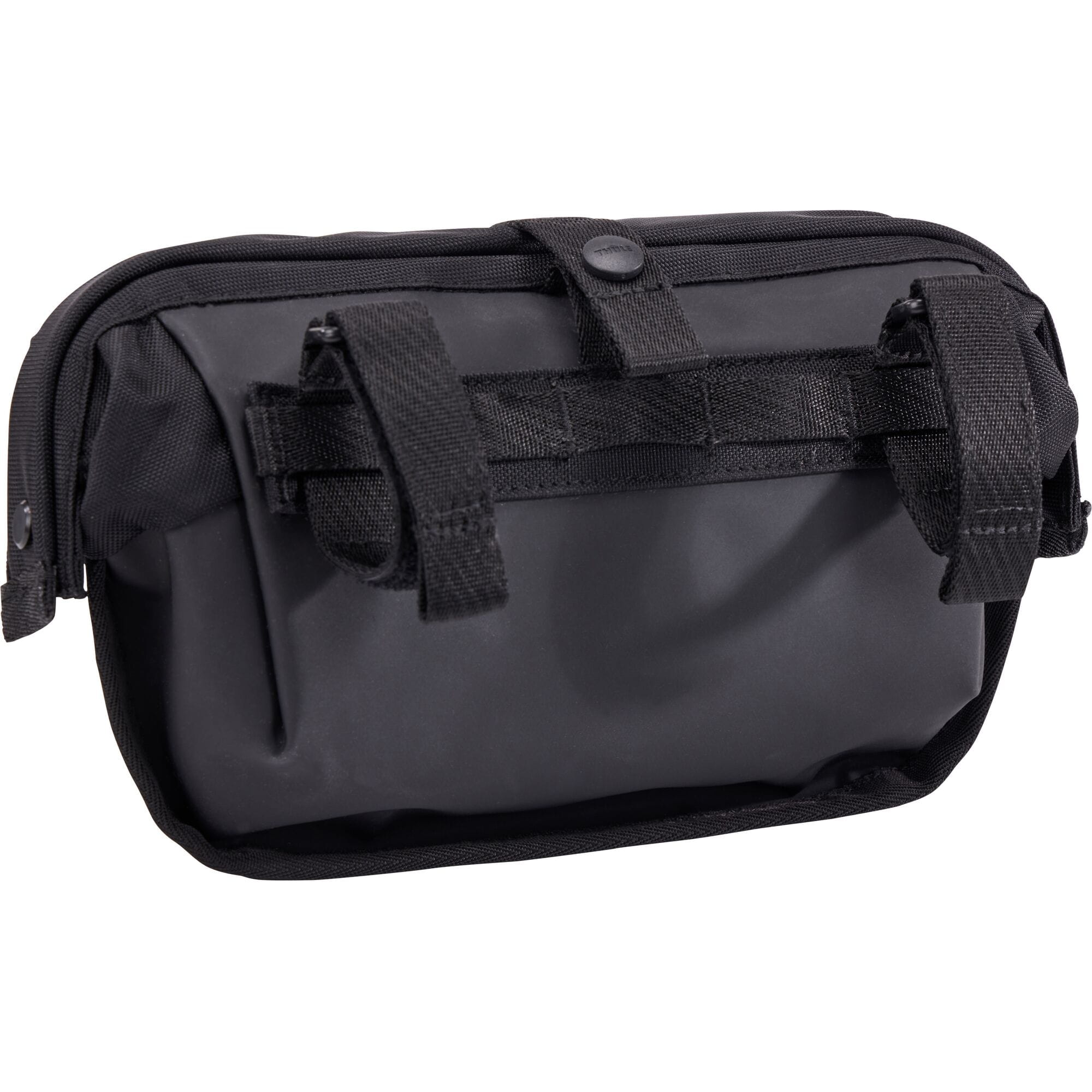 Thule Chasm 2L Handlebar Bag with removable pouch and water-resistant design, mounted on a bicycle handlebar.