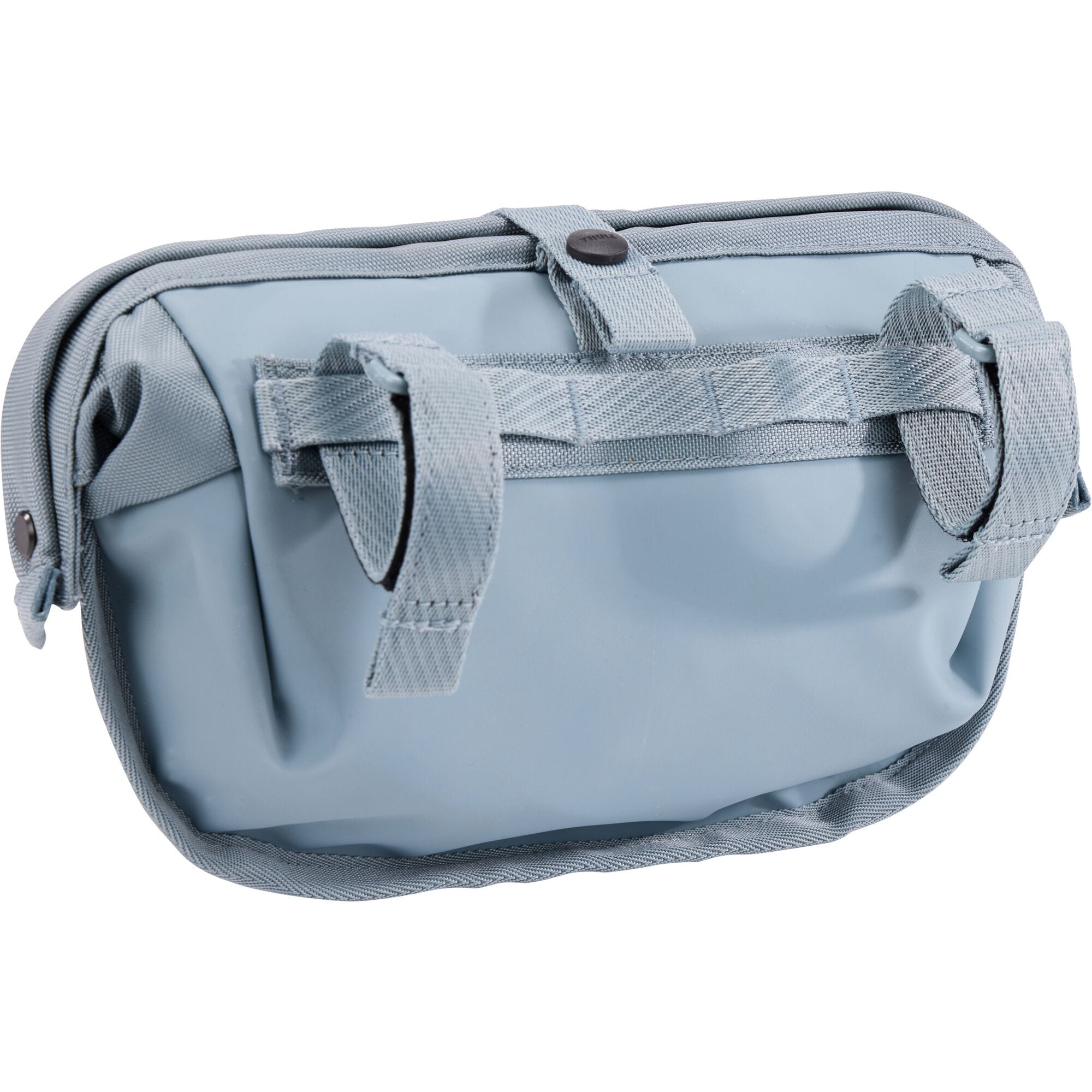 Thule Chasm Handlebar Bag 2L with removable pouch, water-resistant design, mounted on bicycle handlebar for outdoor adventures.