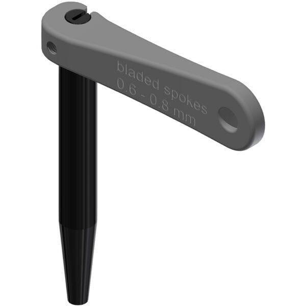 Gray DT Swiss Aero bladed spoke holder for wheel building, 0.6-0.8 mm, used as a workshop tool for precise spoke placement.
