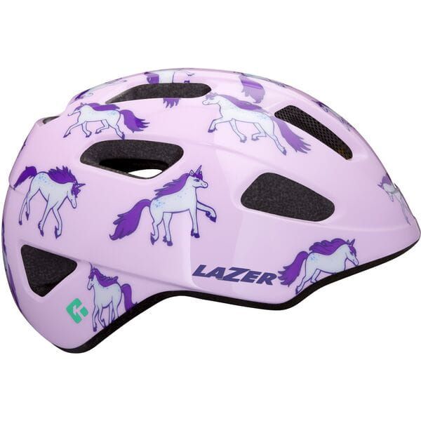 Lazer NutZ 2.0 KinetiCore kids helmet with turnfit system and insect net, shown from a side view, designed for safety and comfort.