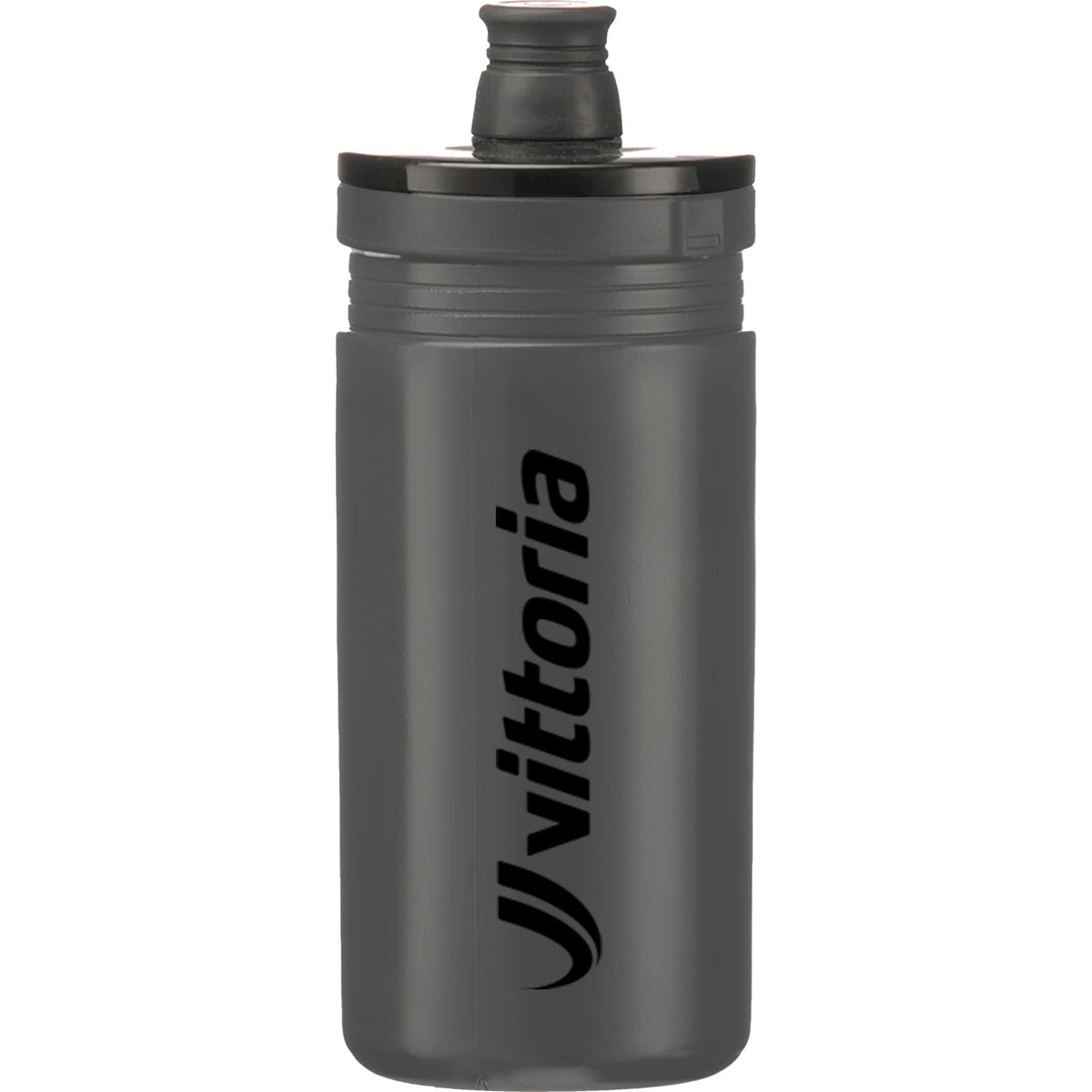 Vittoria Kebea 550ml grey and black cycling water bottle with ergonomic design for lightweight hydration.