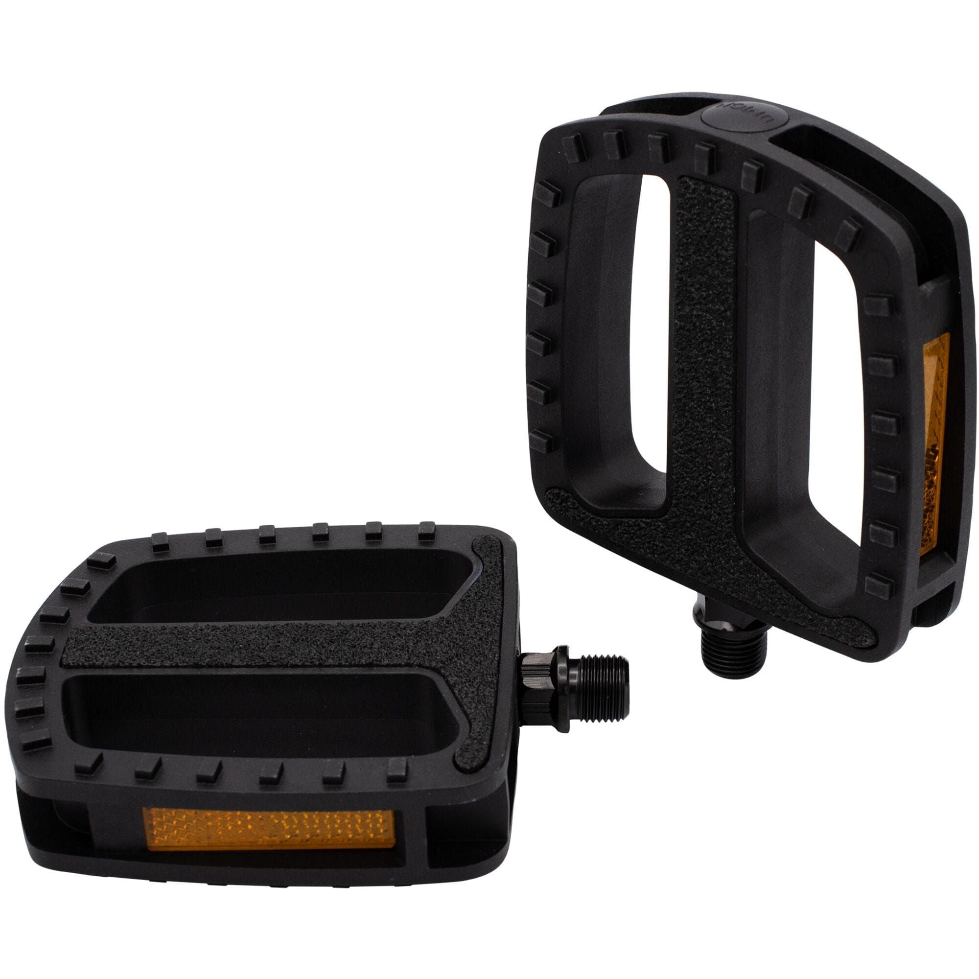M Part SANDBLOCK© e-bike pedal with anti-slip grip and reflector, designed for MTB and urban riding, showing textured surface and reflector.