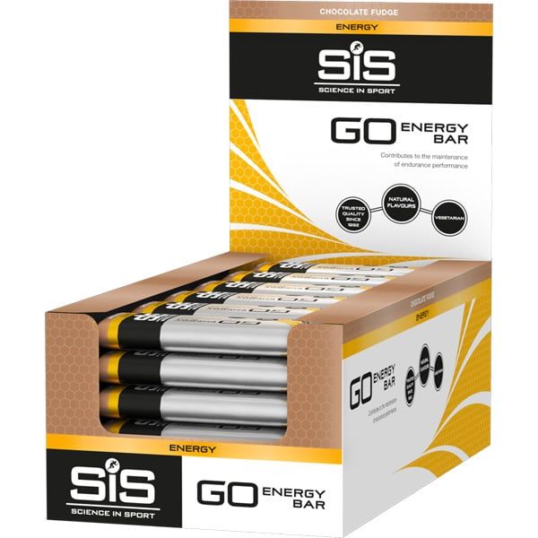 Science In Sport GO Mini Energy Bar vegan endurance carb boost, 30-pack, displayed in a row with colorful packaging.