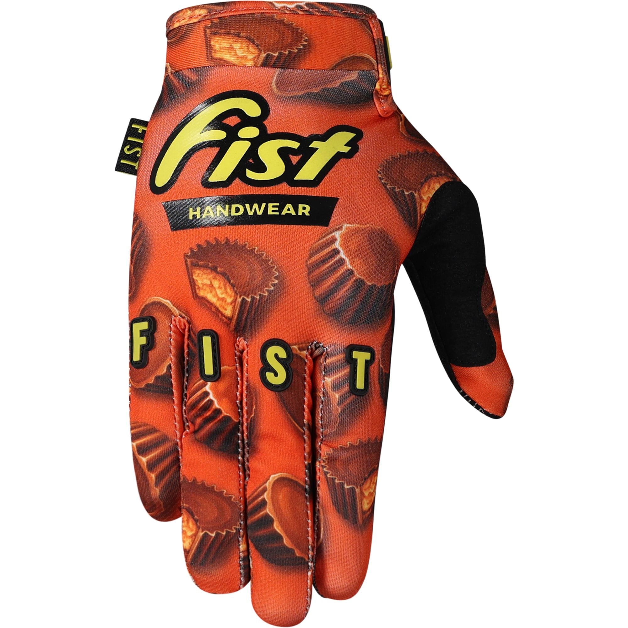 Fist Handwear Chapter 28 youth gloves for BMX, MTB, and scooter riding, showing black gloves with padded palms and adjustable straps.