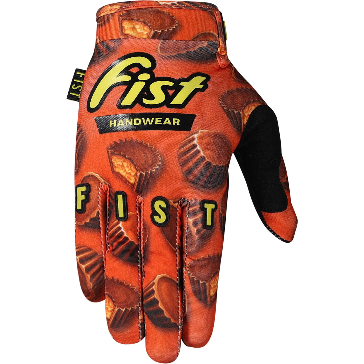 Fist Handwear Chapter 28 youth gloves for BMX, MTB, and scooter riding, showing black gloves with padded palms and adjustable straps.