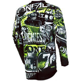 Youth MTB jersey by Oneal with breathable fabric, elbow protection, and vibrant design for mountain biking enthusiasts.