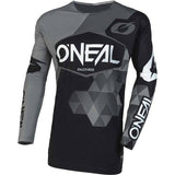 Oneal Mayhem Covert V.23 MTB jersey with slim fit, sublimated graphics, and silicone grip for mountain biking comfort.