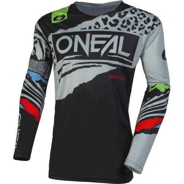 Youth MTB jersey by Oneal, lightweight and breathable trail shirt with wild V.23 design, perfect for mountain biking.