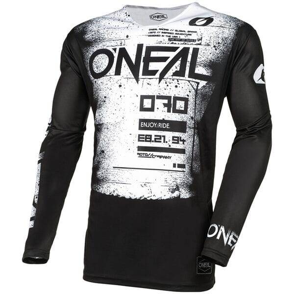 Oneal Mayhem Scarz V.24 MTB jersey with slim fit design and quick-drying performance fabric, ideal for mountain biking.