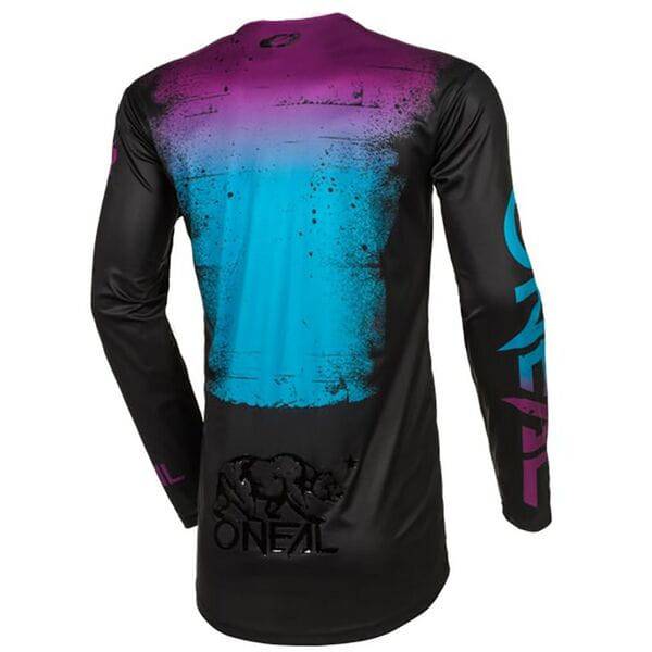Oneal Mayhem Scarz V.24 MTB jersey, slim fit, fast-drying performance shirt with vibrant design, suitable for mountain biking.