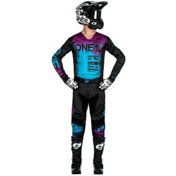 Oneal Mayhem Scarz V.24 MTB jersey in slim fit with quick-drying fabric, designed for mountain biking performance.