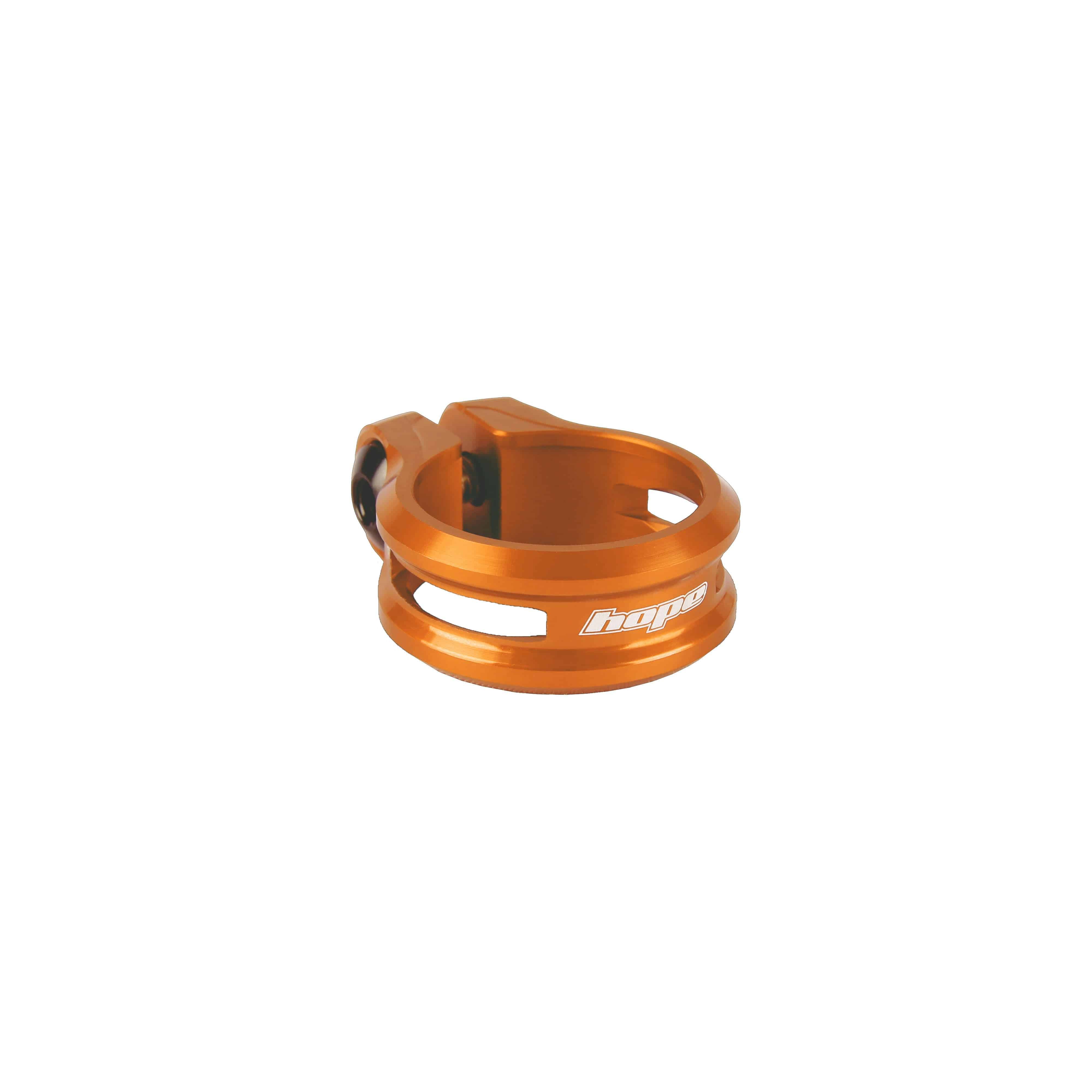 Hope stainless steel seat clamp bolt for dropper post, showing the durable component with threading and polished finish.