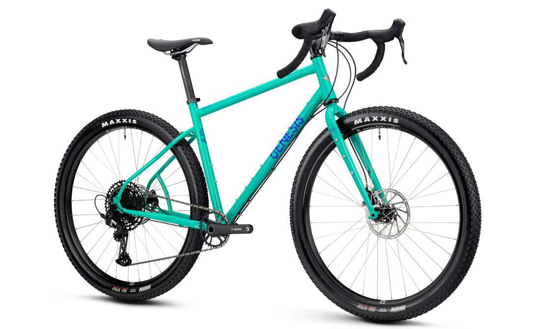 Genesis Vagabond 20 LT gravel bike with 12-speed SRAM Apex XPLR drivetrain, black frame and knobby tires, ready for off-road adventures