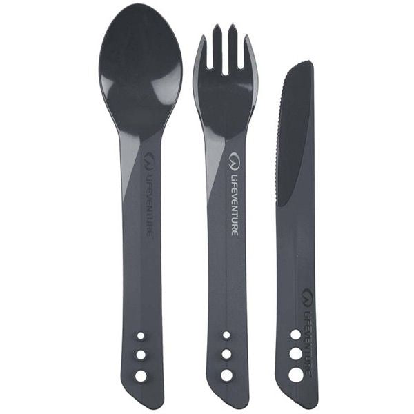 Lifeventure Ellipse travel cutlery set with knife, fork, and spoon, made of BPA-free durable materials for portable accessories.