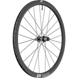 DT Swiss ARC 1400 DICUT rear disc brake wheel with carbon clincher rim, 38x20mm, showcasing sleek aerodynamic design.