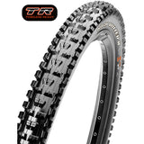 Maxxis High Roller II 27.5x2.8 tubeless mountain bike tire with dual compound and EXO protection, side view showing tread pattern.